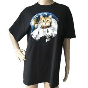 NEW Astronaut Cat in Space Unisex Short Sleeve Funny Kitty NASA Tee Shirt Large